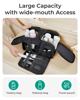 BAGSMART Travel Toiletry Bag with makeup items inside