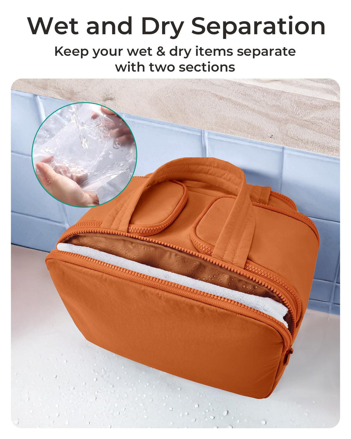 BAGSMART Travel Toiletry Bag with toiletries standing upright inside