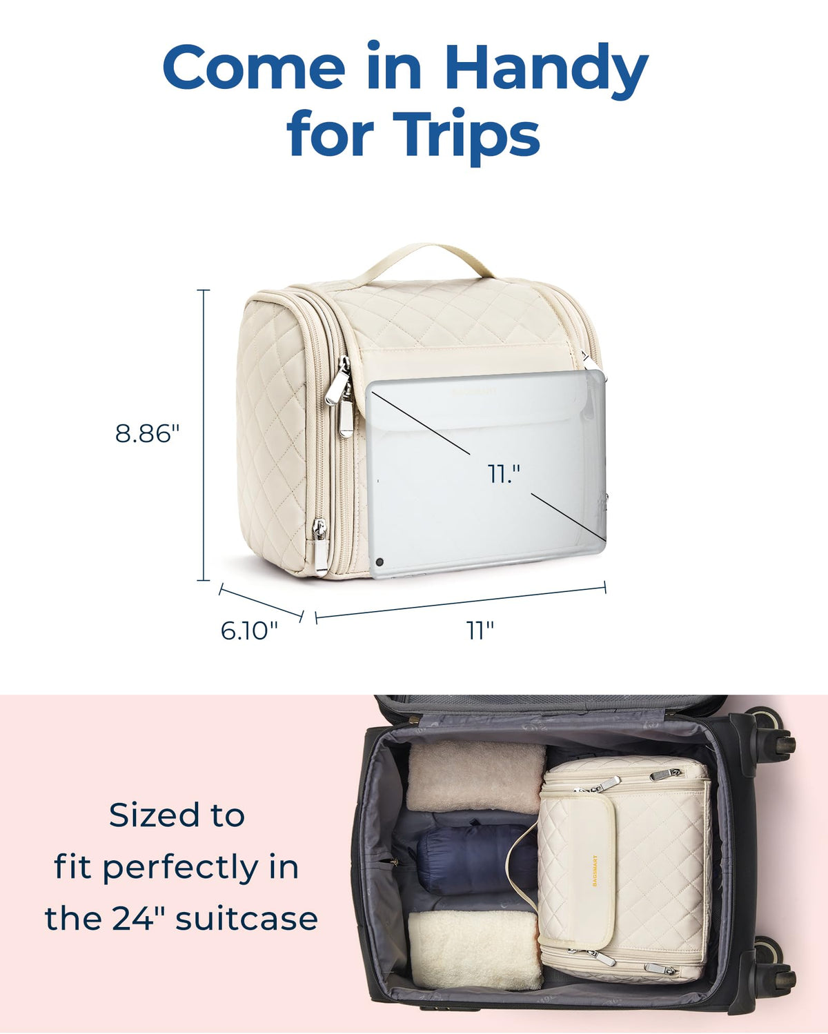 BAGSMART Travel Toiletry Bag with various cosmetics inside