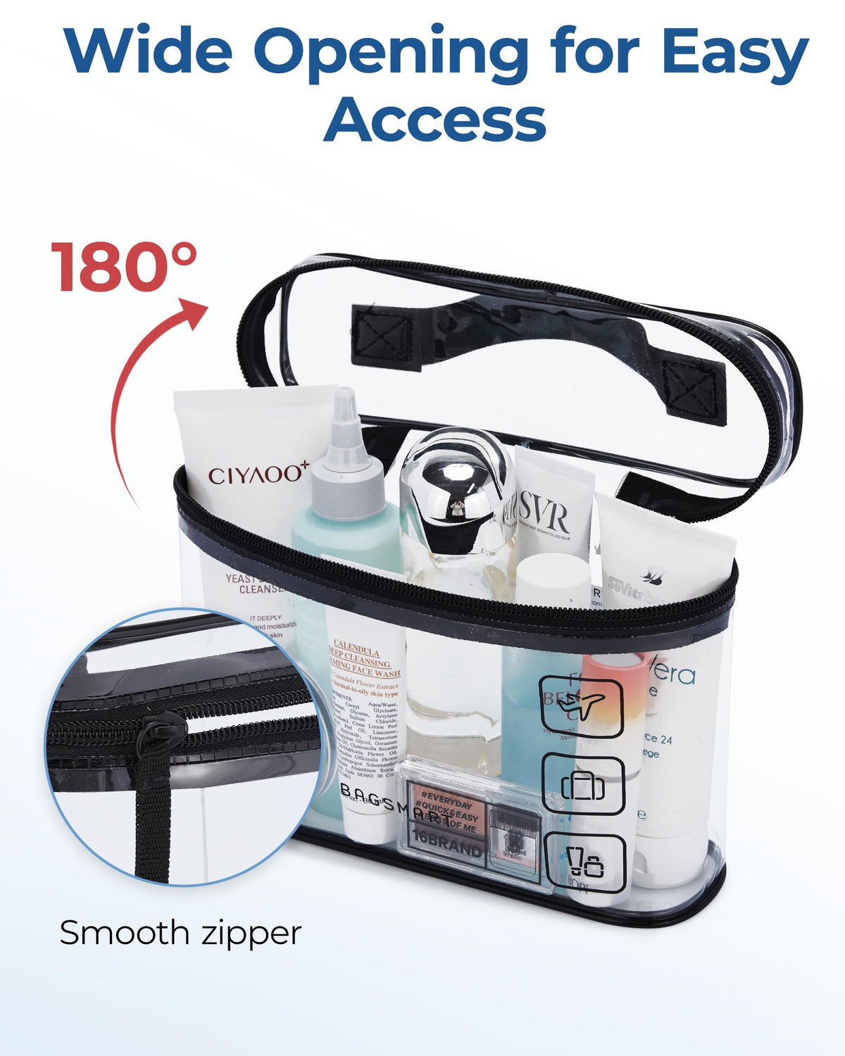 BAGSMART TSA Approved Toiletry Bag open at 180 degrees showing contents