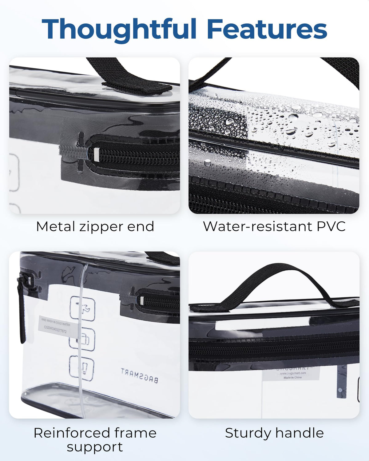 BAGSMART waterproof PVC toiletry bag side view