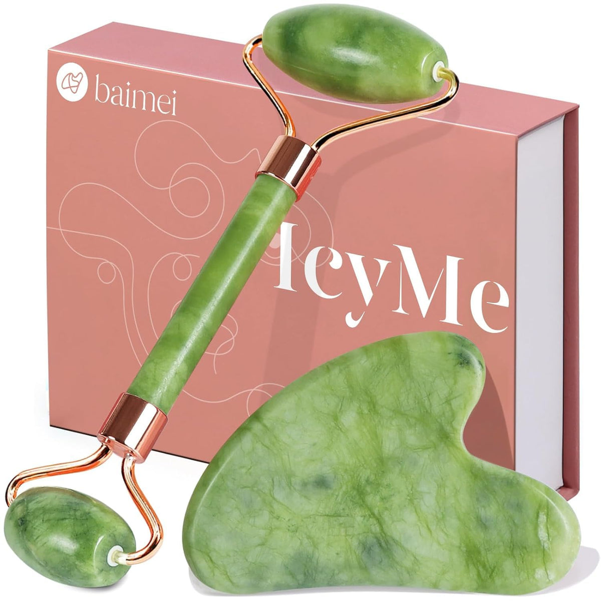 BAIMEI Gua Sha tool and jade roller set in elegant packaging