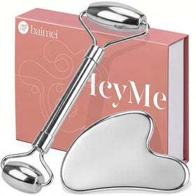 BAIMEI IcyMe Stainless Steel Gua Sha Tool and Face Roller Set front view