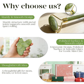 BAIMEI jade roller and Gua Sha tool on a marble surface