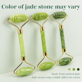 BAIMEI jade roller being used on the face