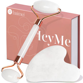 BAIMEI Jade Roller front view with smooth jade surface