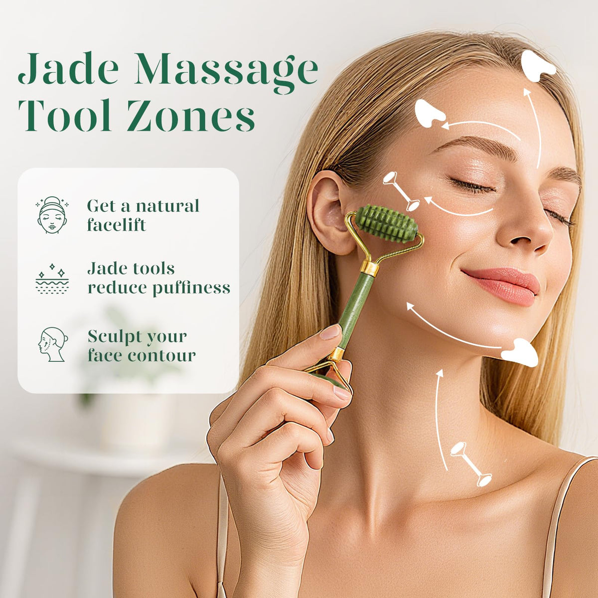 BAIMEI jade roller with ergonomic handle and ridge