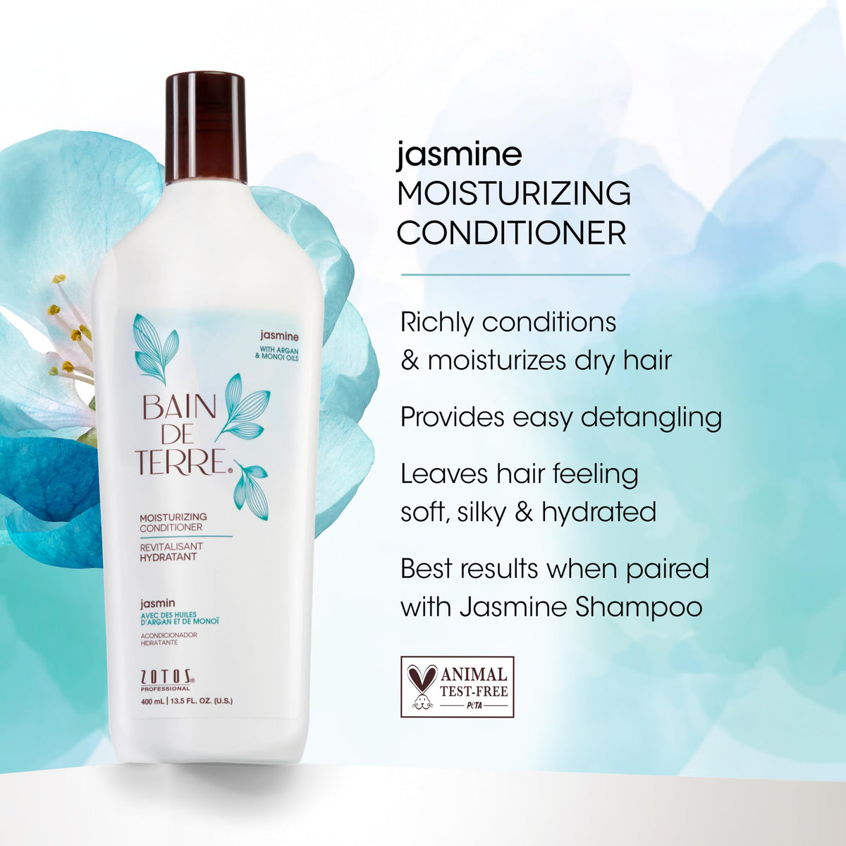 Bain de Terre Jasmine Moisturizing Conditioner with jasmine flowers
