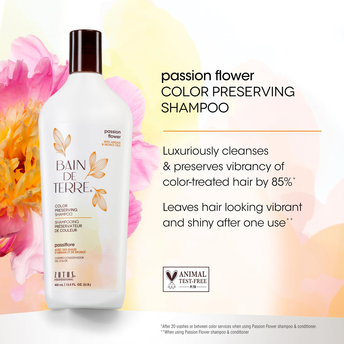 Bain de Terre shampoo with passion flower extract ingredients
