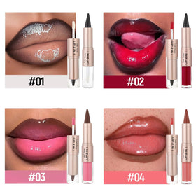 BAISEN DIARY Caramel Brown Nude lip duo on a makeup table