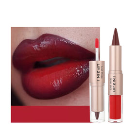 BAISEN DIARY Double-Ended Lip Liner & Gloss Duo in Deep Wine Red front view