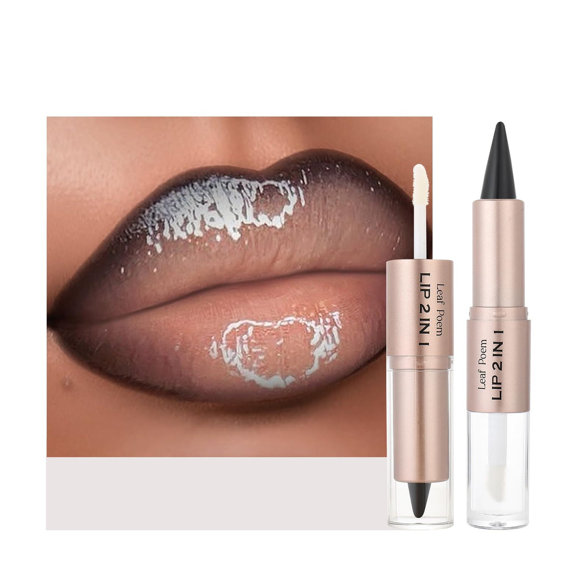 BAISEN DIARY Double-Ended Matte Lip Liner and Gloss Duo in Cool Nude Brown