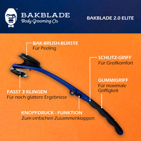 BAKBLADE 2.0 Elite Back Shaver with exfoliating brush included
