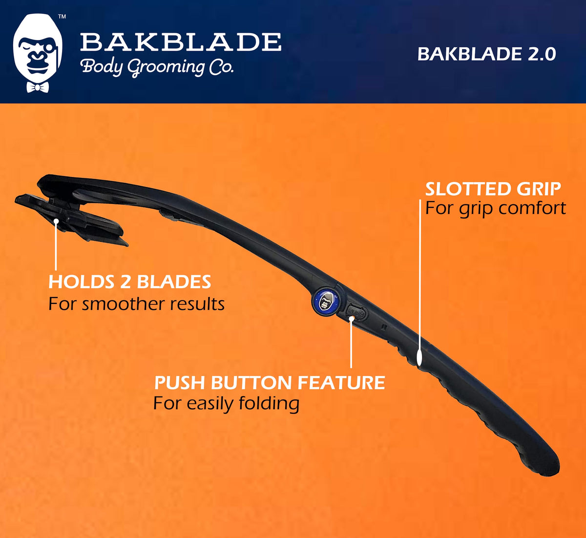 BAKBLADE 2.0 PLUS back shaver showing wet and dry use