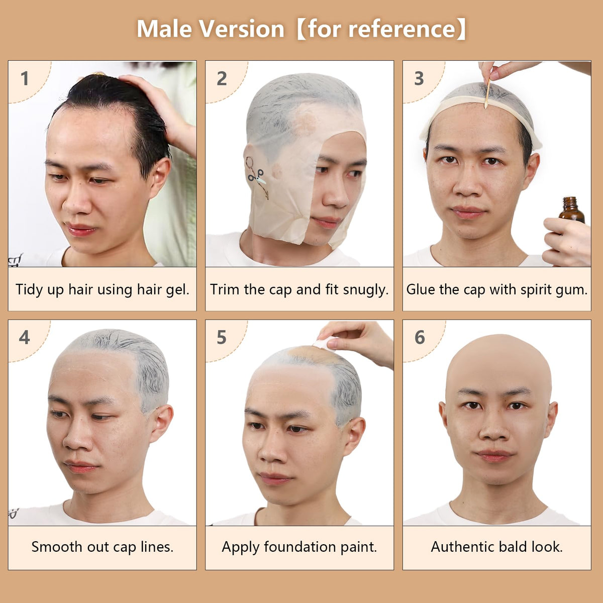 Bald cap fitted on a model for realistic look