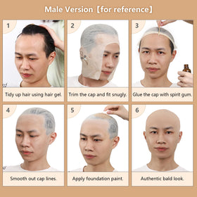 Bald cap fitted on a model for realistic look