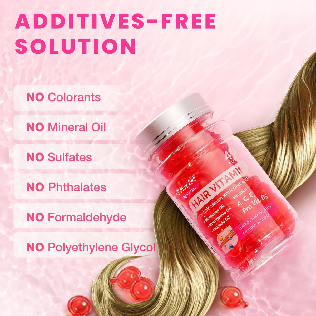 Bali Secret Hair Oil Capsules with a close-up of a single capsule