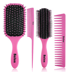 BALON 4Pcs Detangling Brush Set including paddle brush, styling brush, wide tooth comb, and tail comb