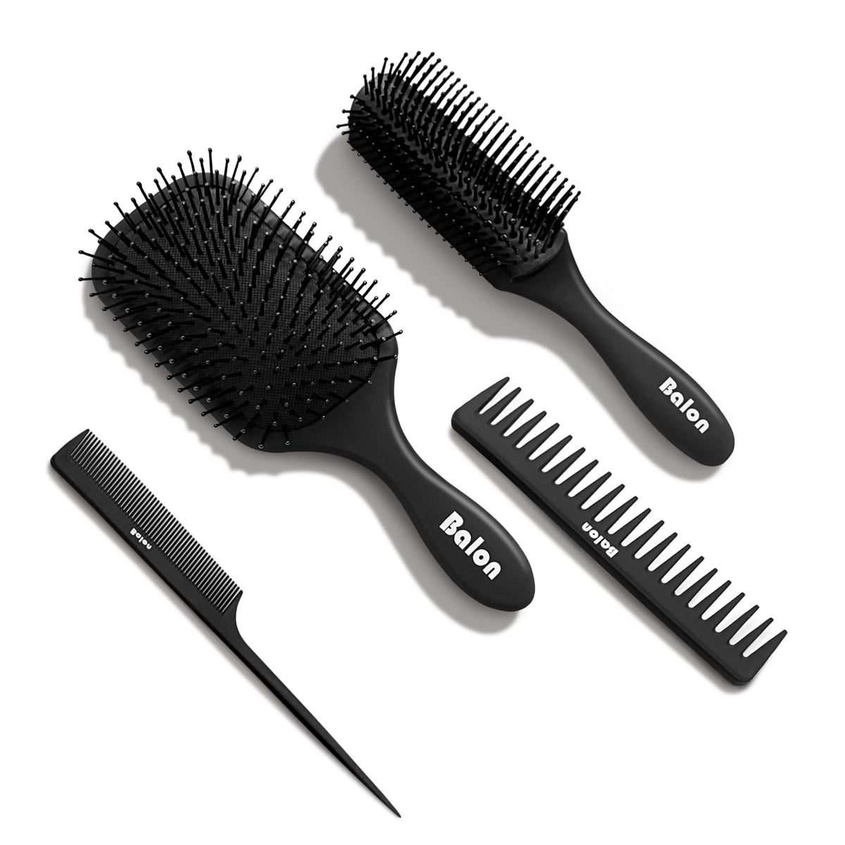 BALON Hair Brush Set 4Pcs including paddle brush and combs