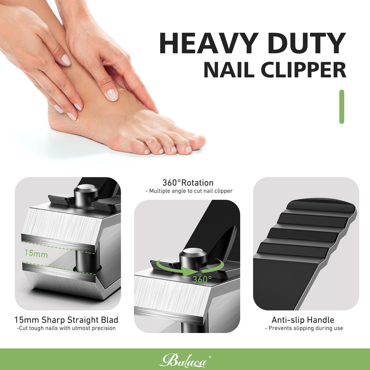Baluca toenail clippers in packaging showing stainless steel finish