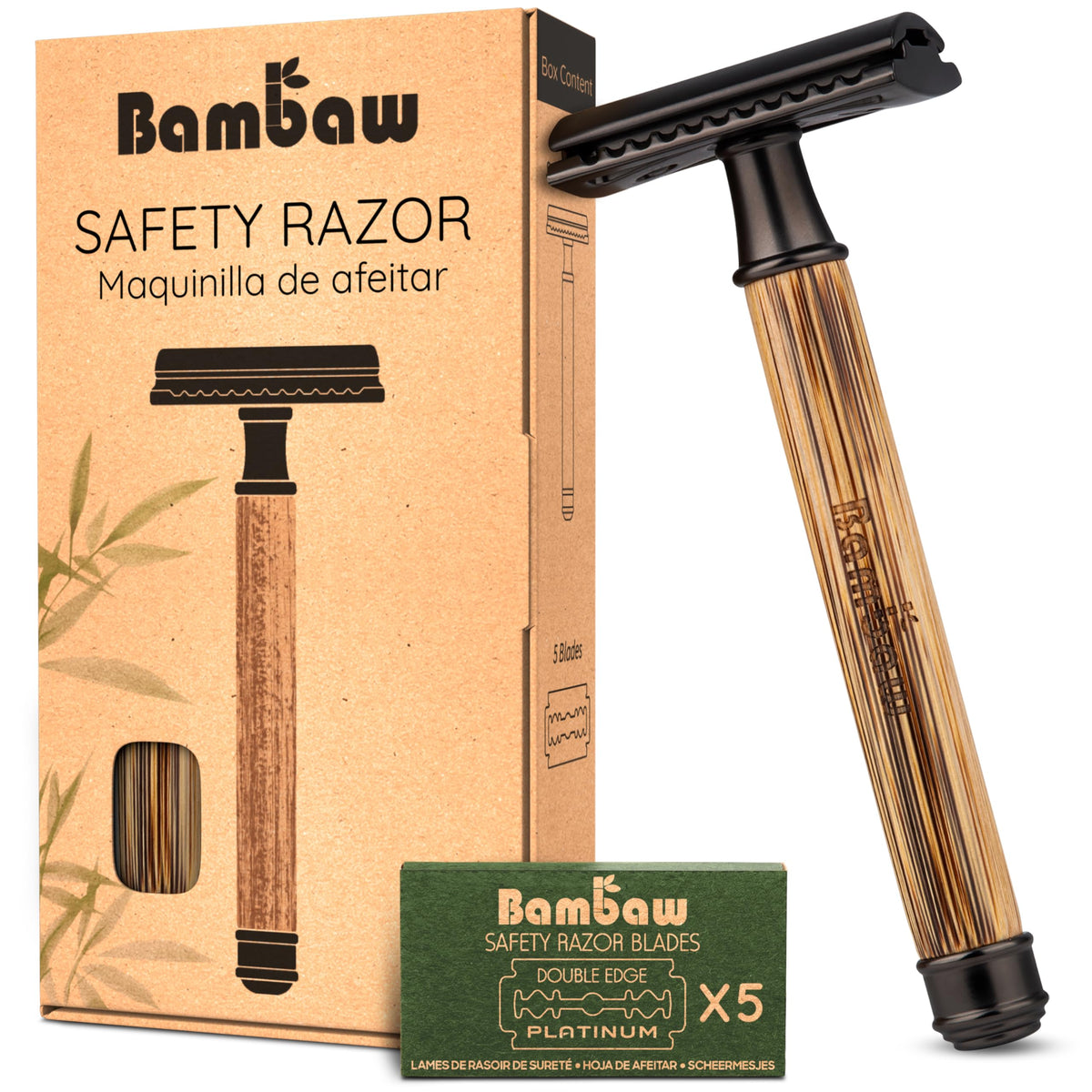 Bambaw Bamboo Razor front view with 5 blades