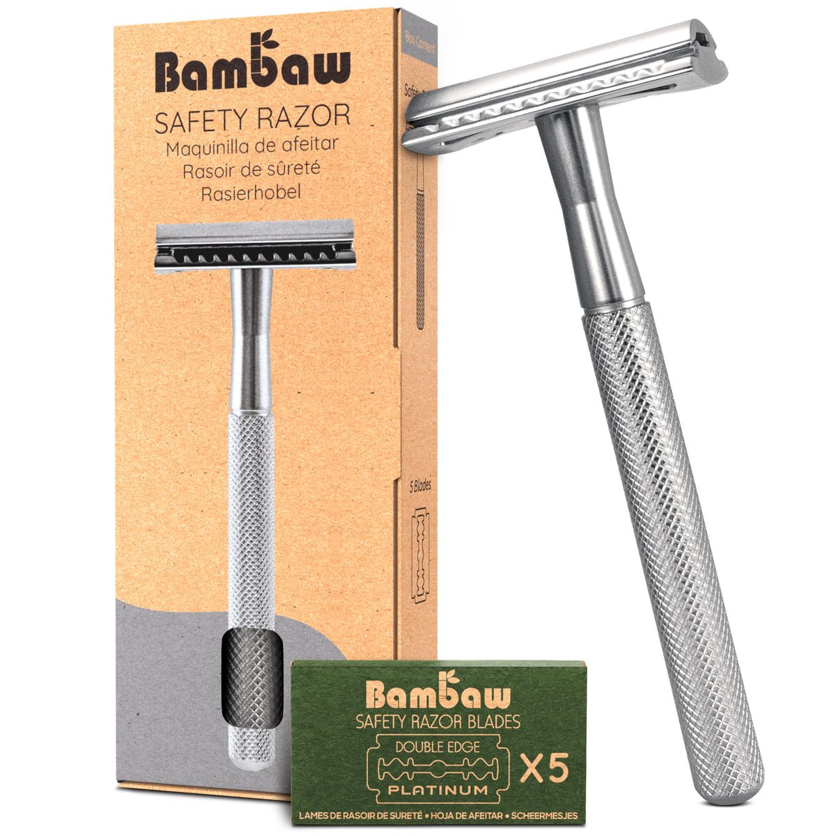 Bambaw Double Edge Safety Razor front view in silver