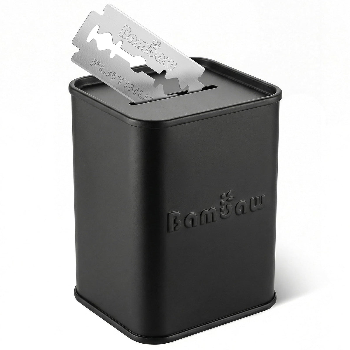Bambaw Safety Razor Blade Disposal Container front view in black