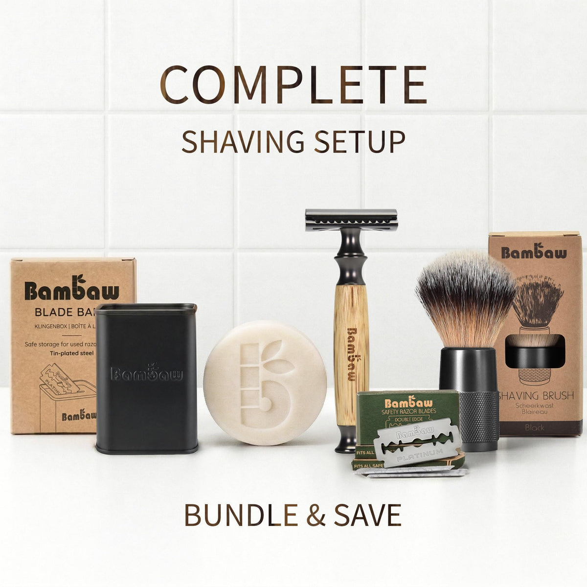 Bambaw safety razor in a bathroom setting with shaving cream