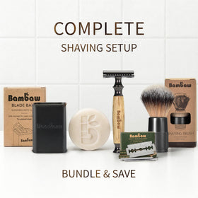 Bambaw safety razor in a bathroom setting with shaving cream