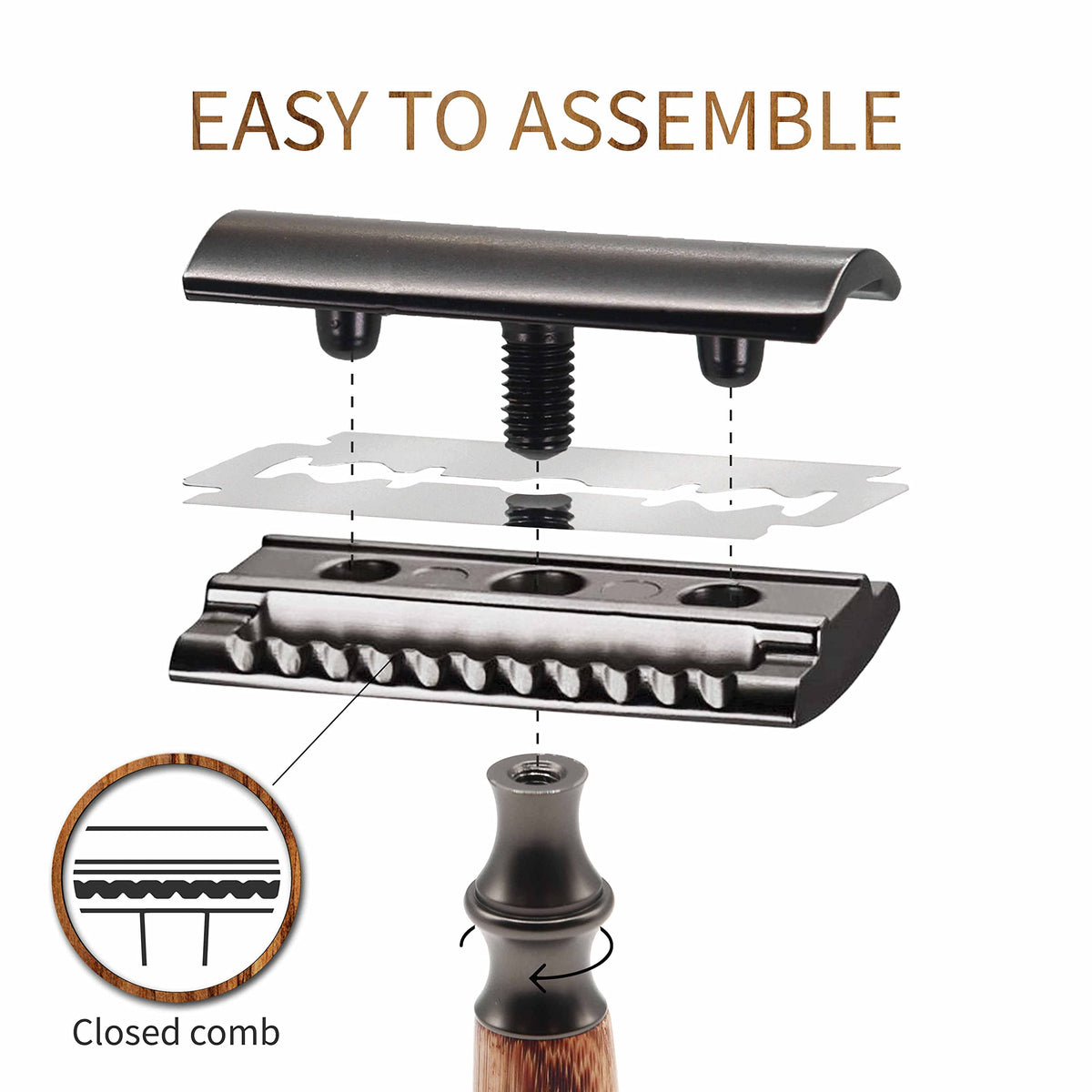 Bambaw safety razor side view showcasing stainless steel parts