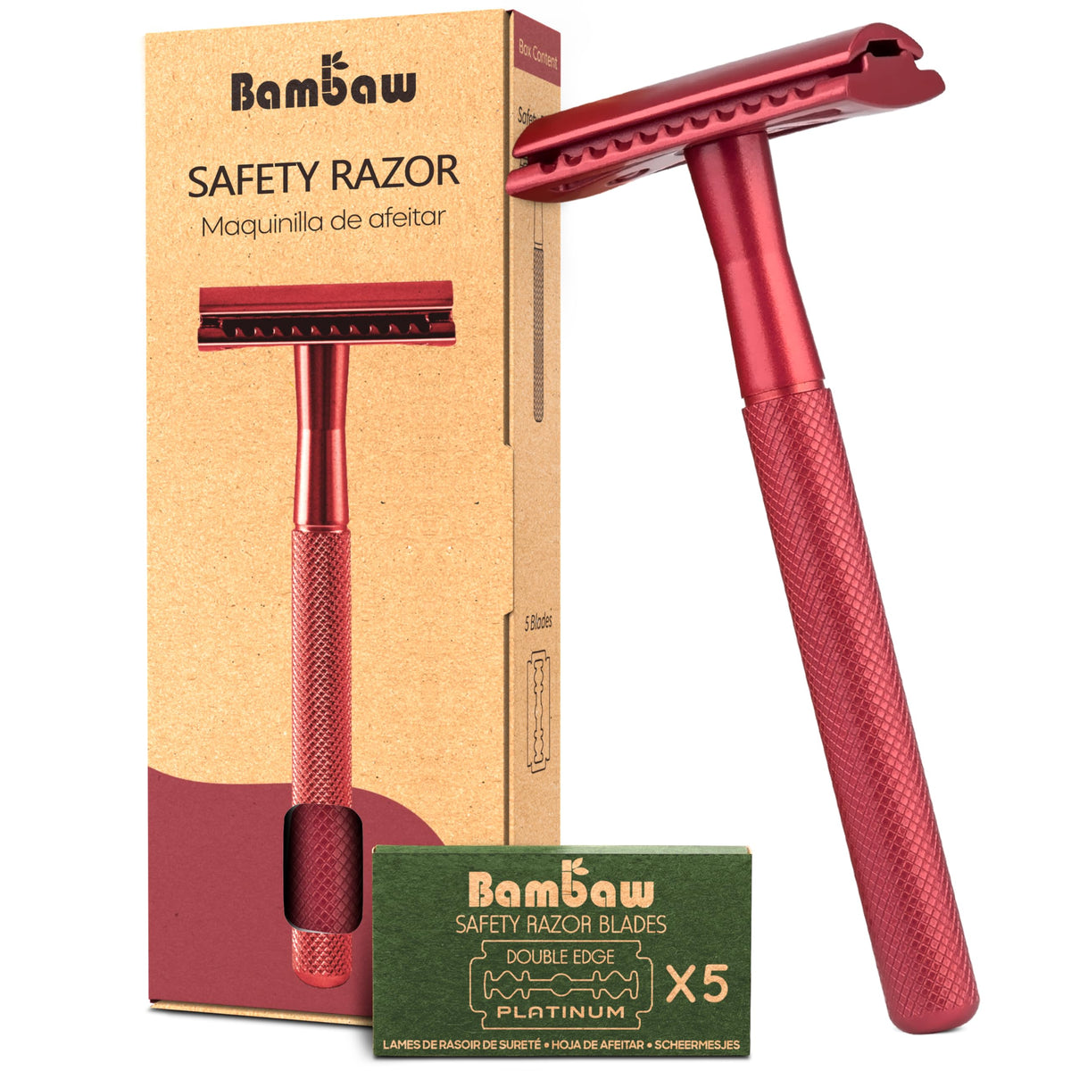 Bambaw Single Blade Double Edged Safety Razor Red front view