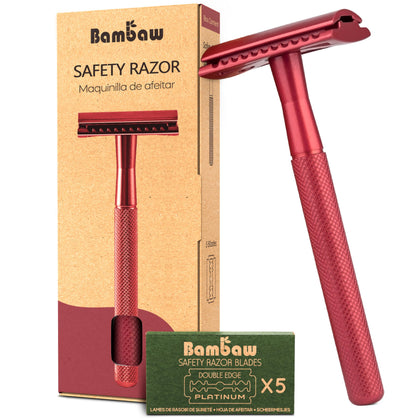 Bambaw Single Blade Double Edged Safety Razor Red front view