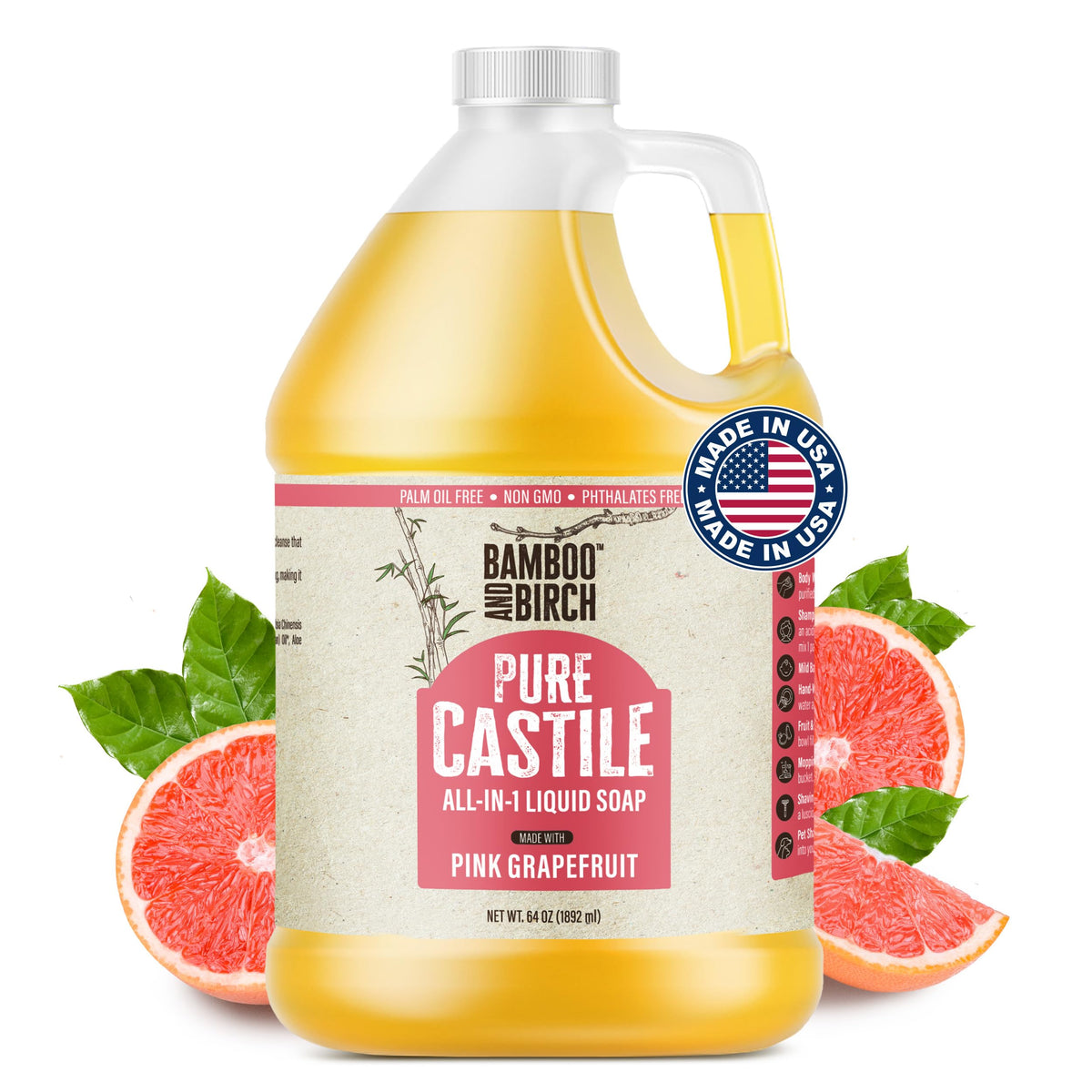 BAMBOO AND BIRCH Pure Castile Soap Liquid 64 oz front view