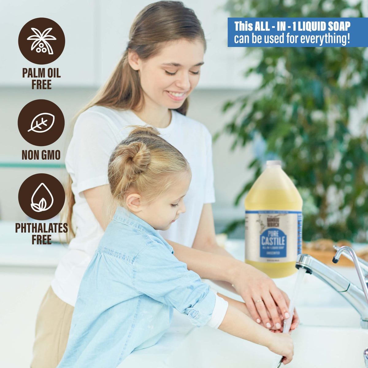 BAMBOO AND BIRCH Pure Castile Soap Liquid in a bathroom setting
