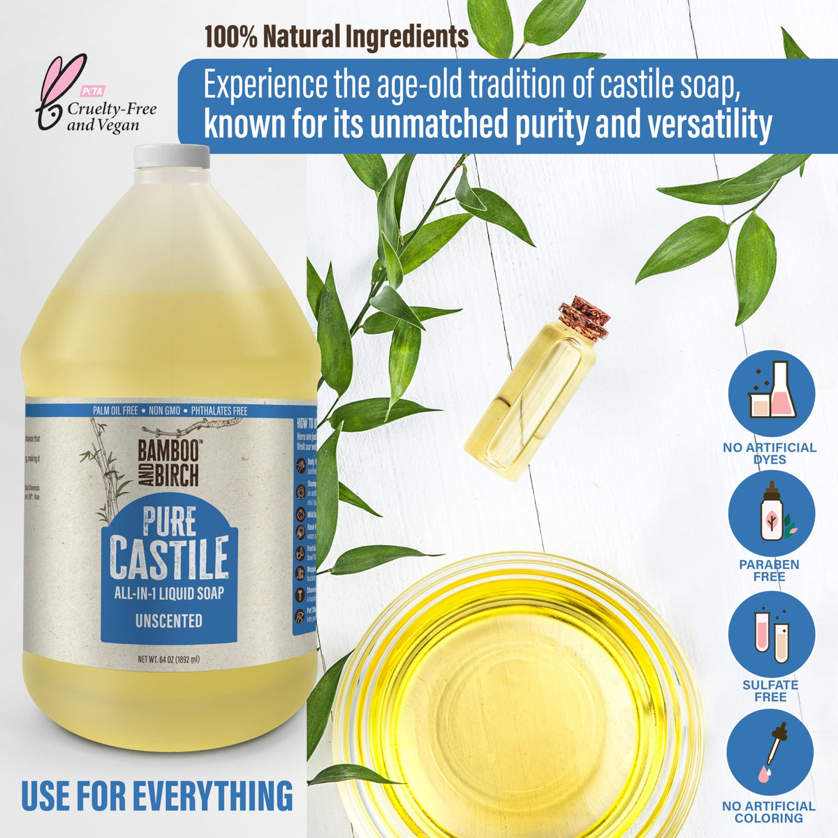 BAMBOO AND BIRCH Pure Castile Soap Liquid with natural ingredients