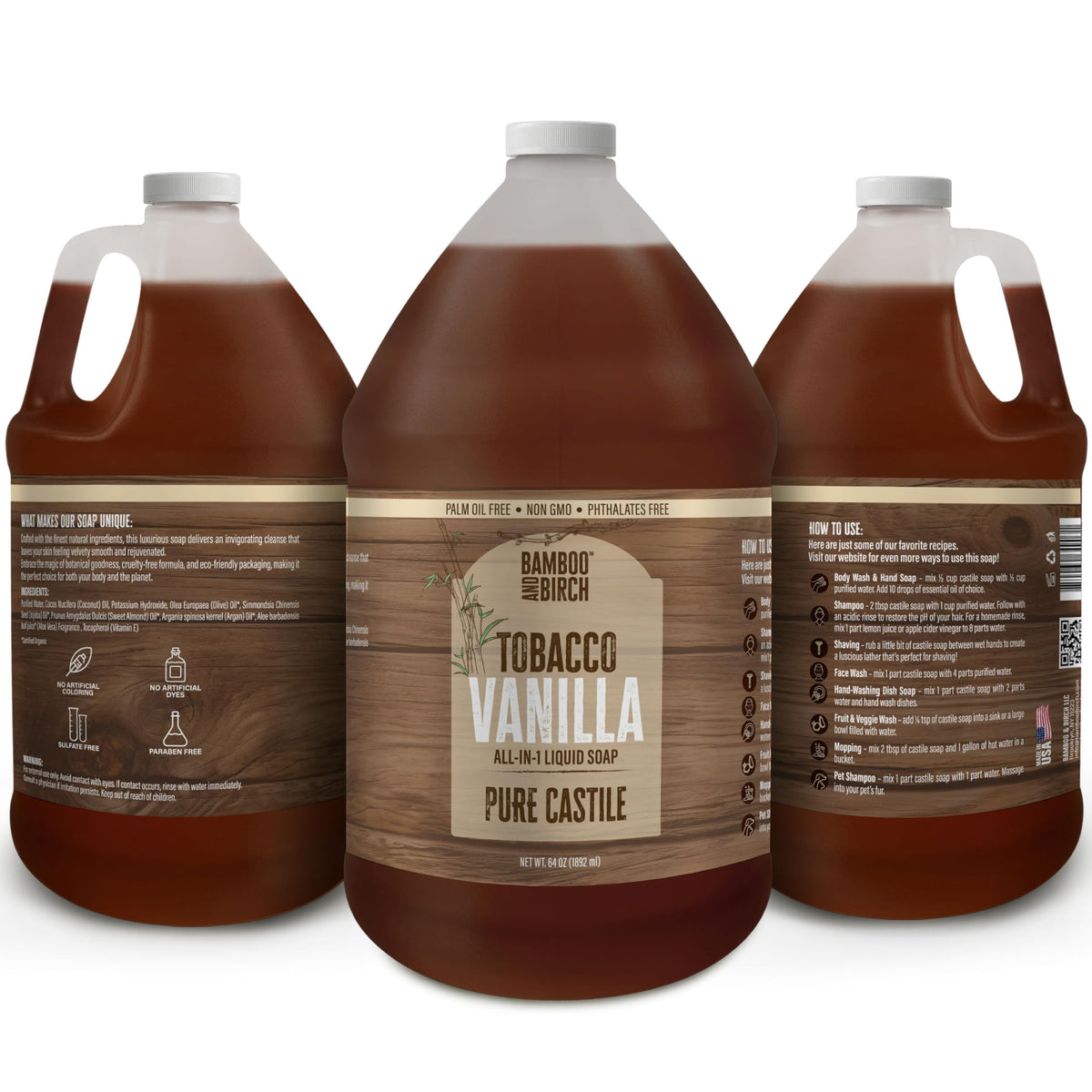 Bamboo & Birch Pure Castile Soap Liquid 64 oz back view