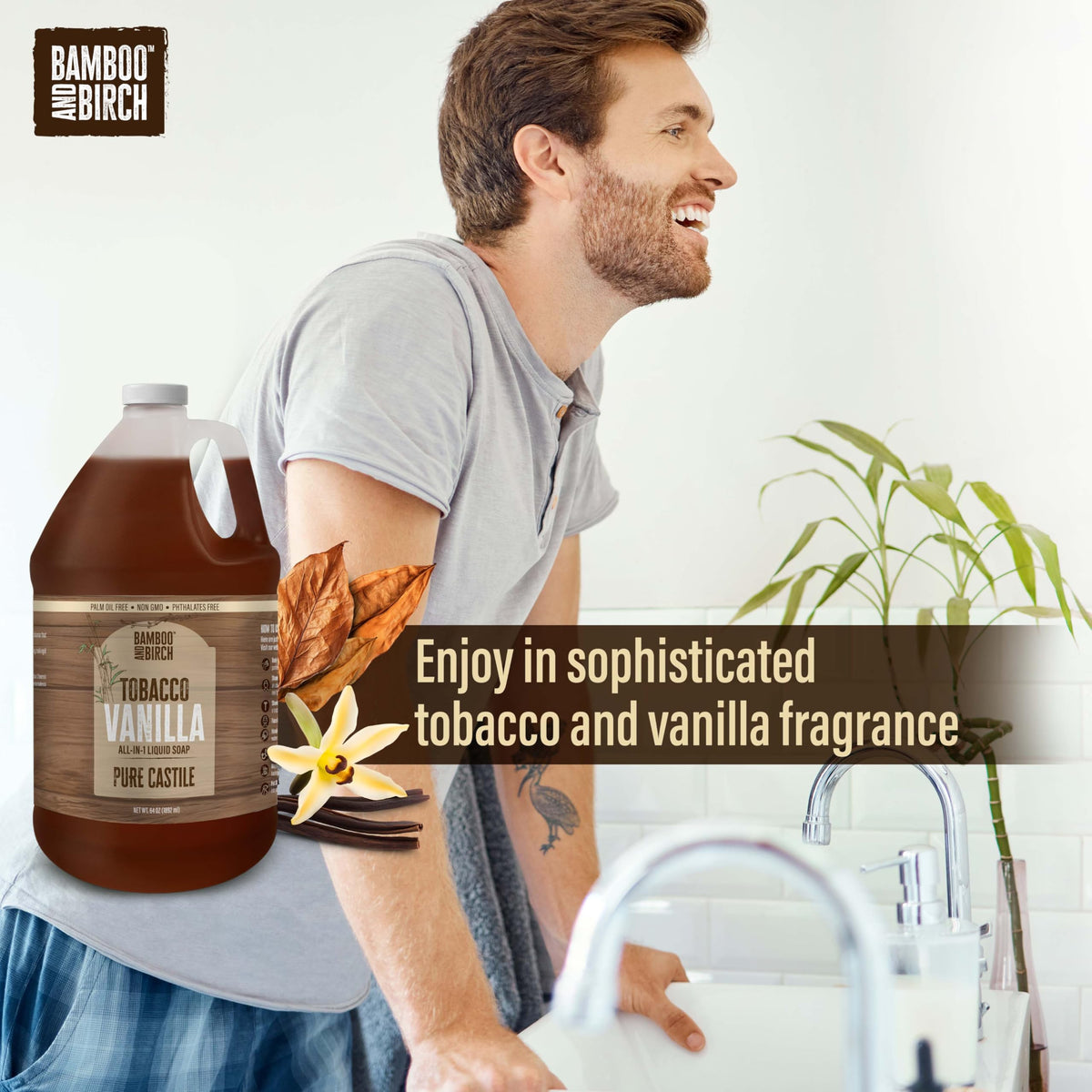 Bamboo & Birch Pure Castile Soap Liquid 64 oz in natural setting