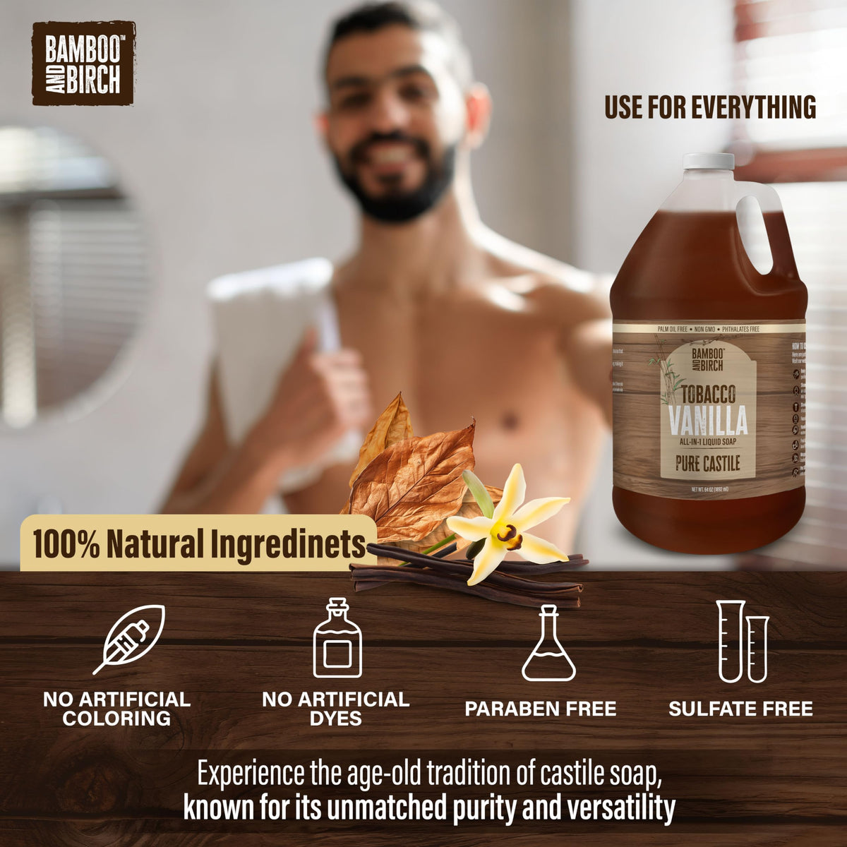 Bamboo & Birch Pure Castile Soap Liquid 64 oz with pump