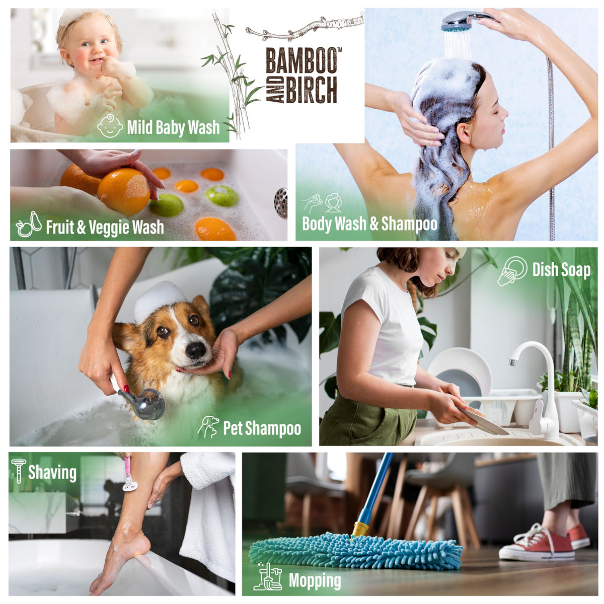 Bamboo & Birch Pure Castile Soap Liquid Peppermint 1 Gallon with pump