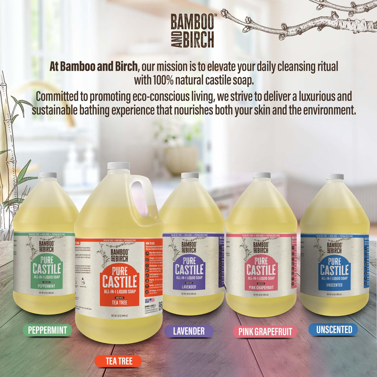 Bamboo & Birch Pure Castile Soap Liquid Peppermint lifestyle image