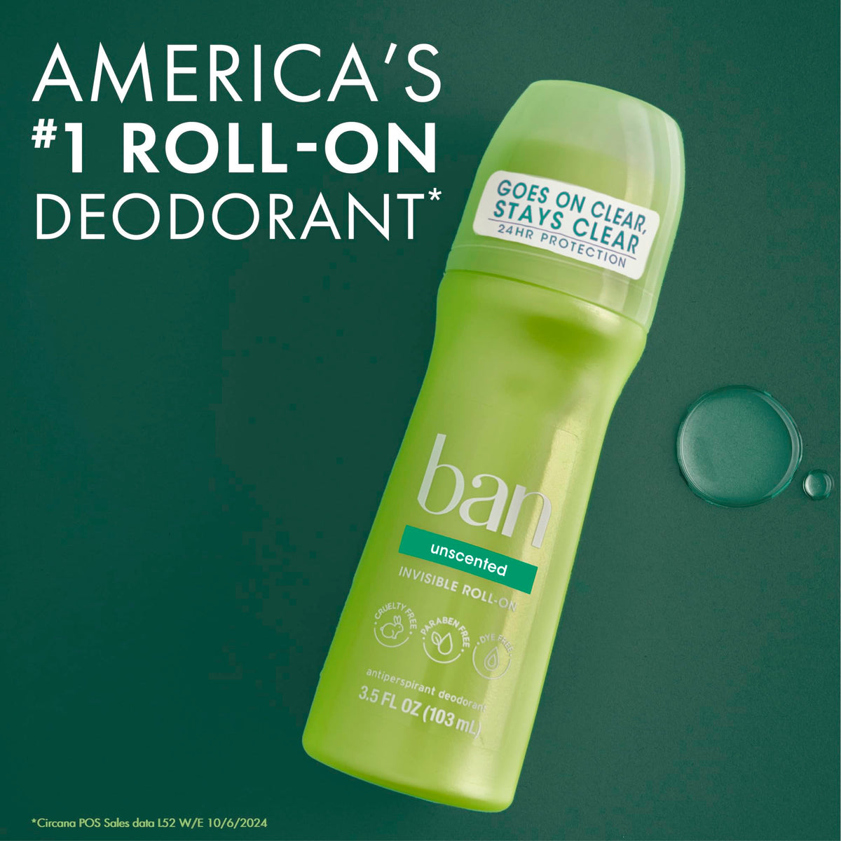 Ban Antiperspirant Deodorant displayed with ingredients on a neutral background