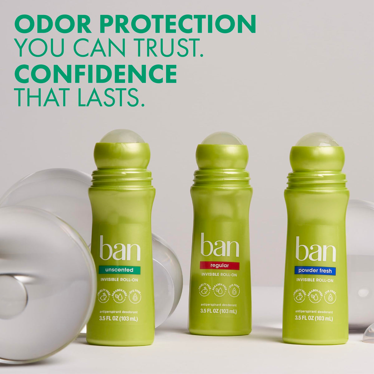 Ban Invisible Roll-On Antiperspirant Deodorant Unscented two-pack display