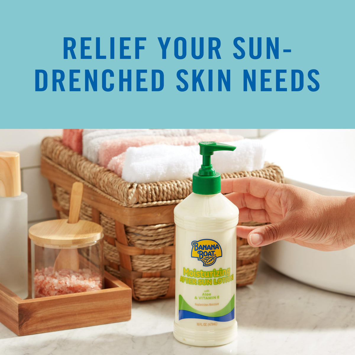 Banana Boat After Sun Lotion with Aloe being applied to skin