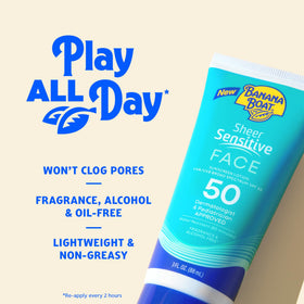 Banana Boat Sheer Sensitive Face Sunscreen Lotion SPF 50 application on skin