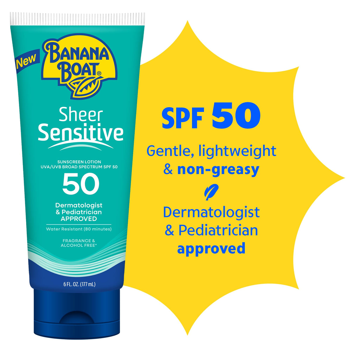Banana Boat Sheer Sensitive Sunscreen Lotion SPF 50 back view with ingredients