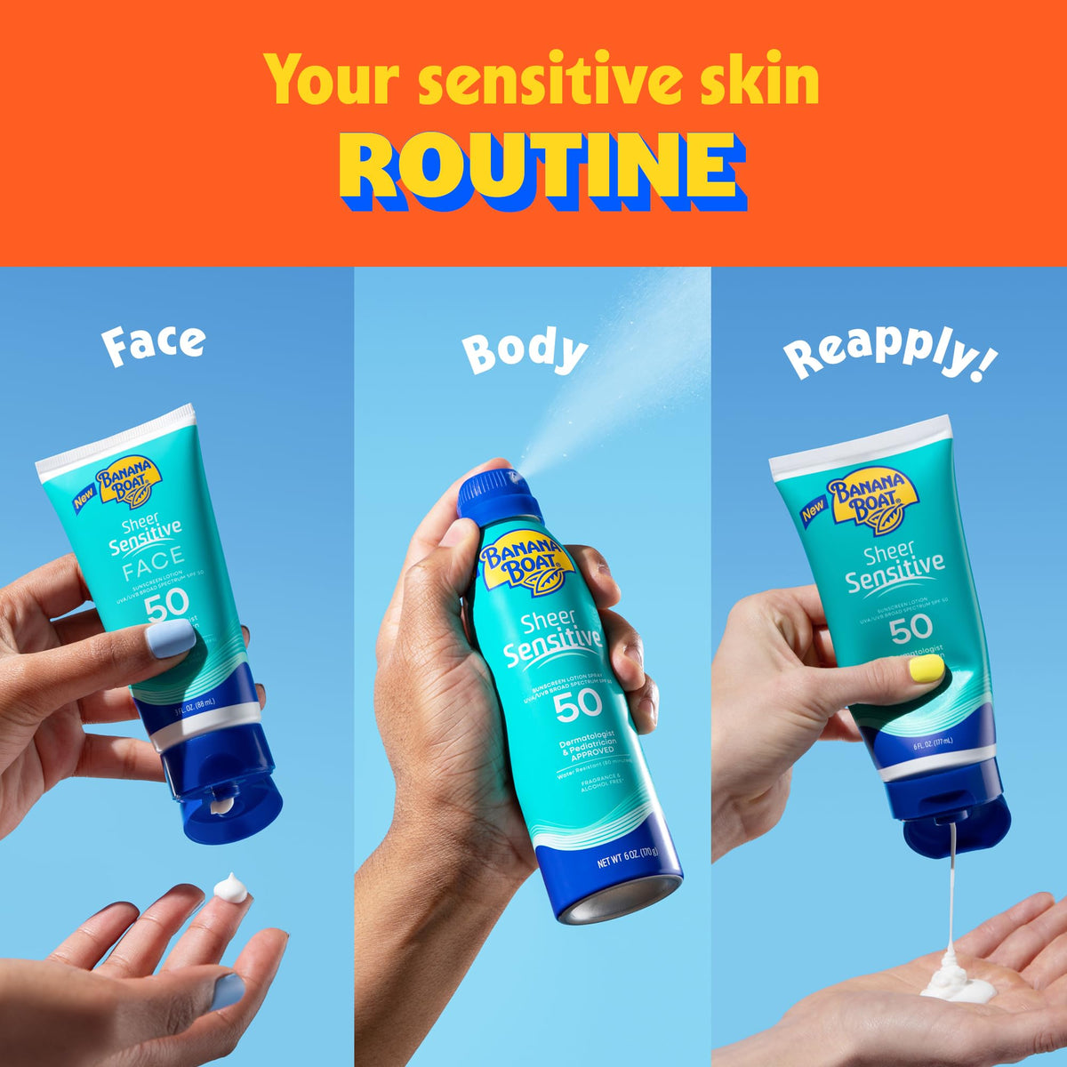 Banana Boat Sheer Sensitive Sunscreen Lotion SPF 50 in hand