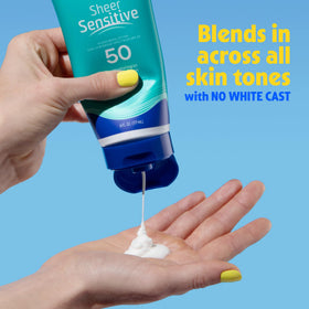 Banana Boat Sheer Sensitive Sunscreen Lotion SPF 50 in outdoor setting