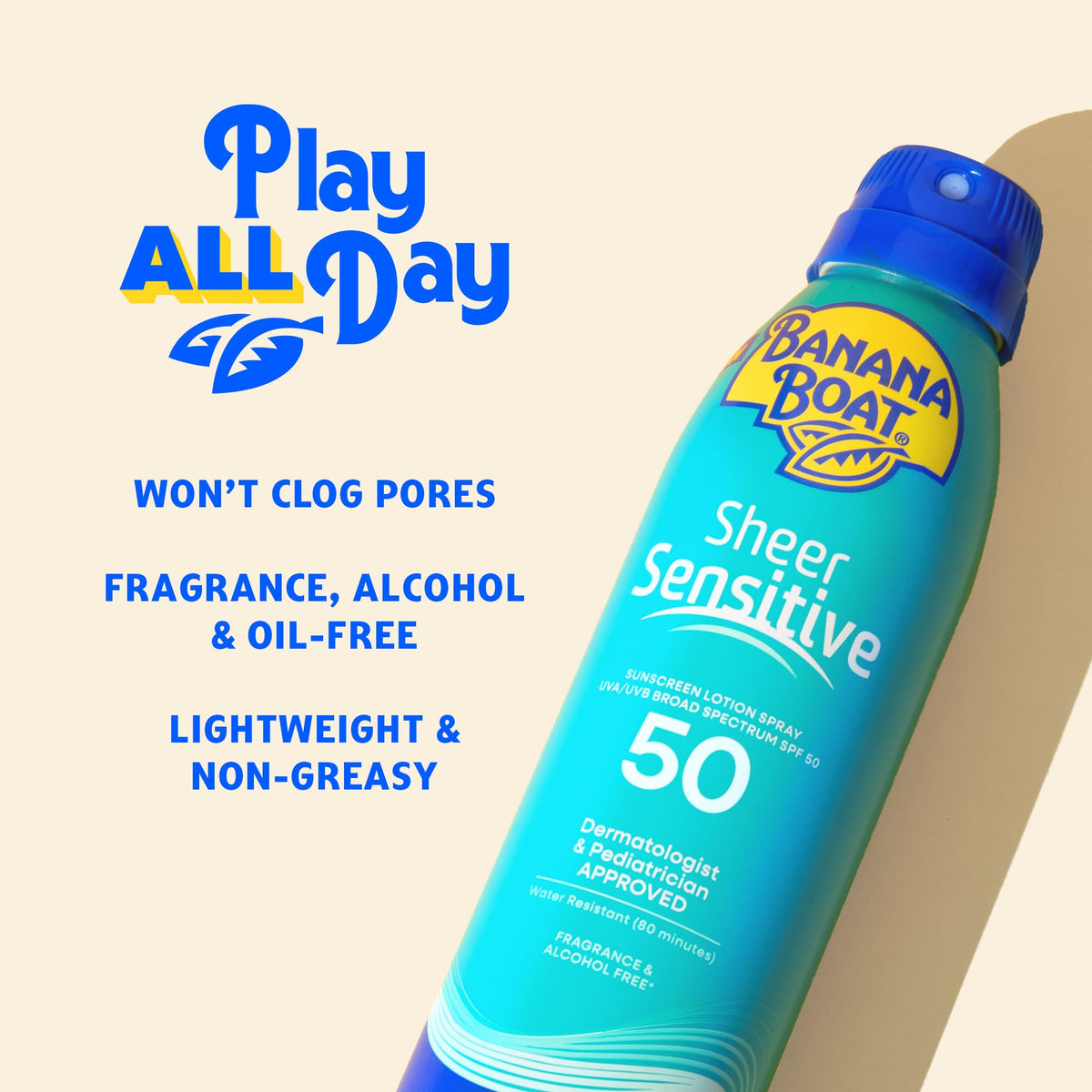 Banana Boat Sheer Sensitive Sunscreen Spray SPF 50 in outdoor setting