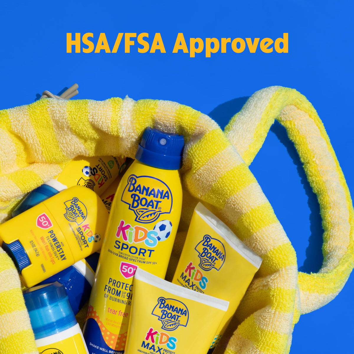 Banana Boat Sport Kids Sunscreen Spray SPF 50 displayed on picnic table