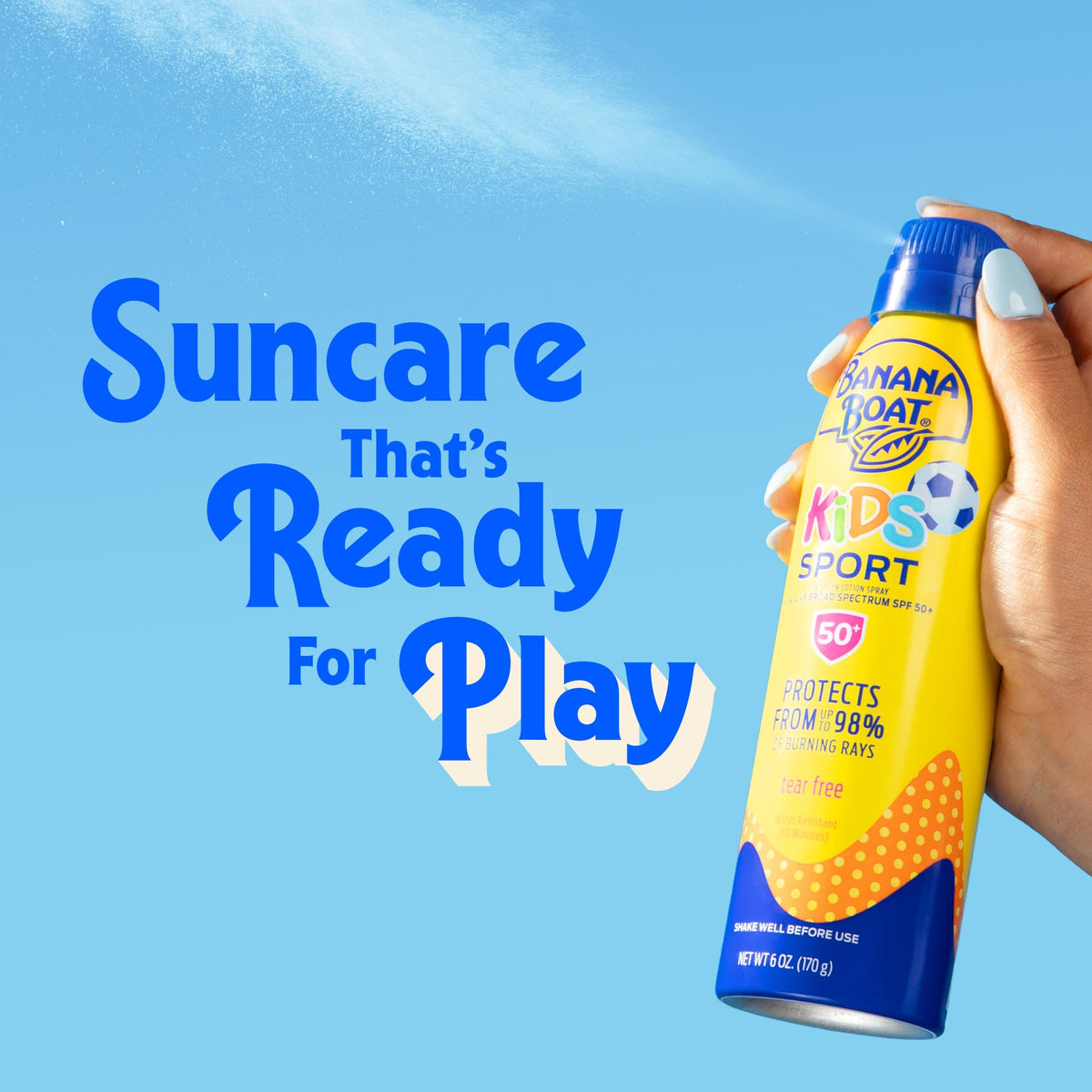 Banana Boat Sport Kids Sunscreen Spray SPF 50 lifestyle scene in outdoor setting